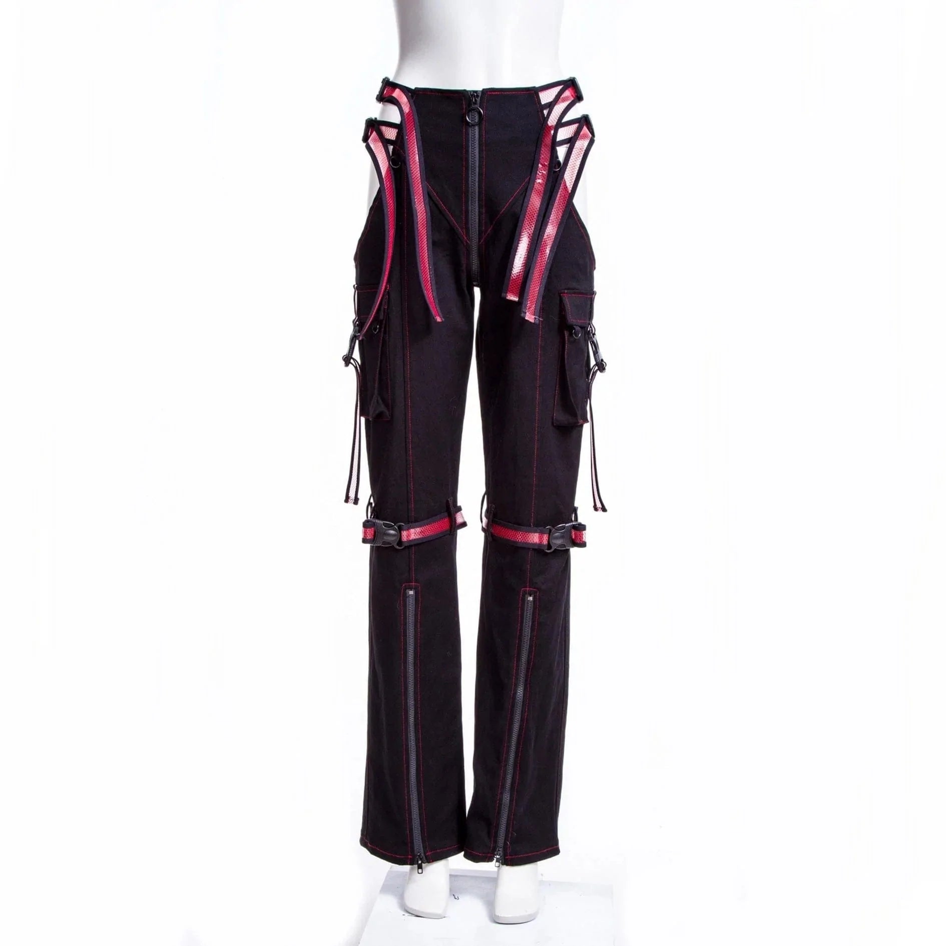 Women's Grunge Cutout Straps Pants Red