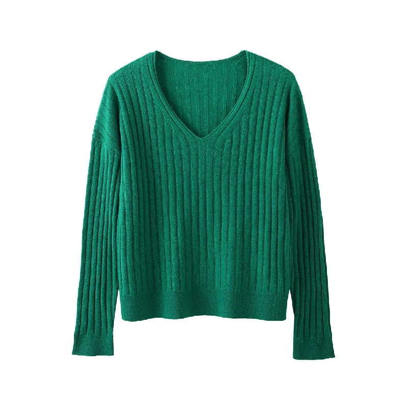 100% Cashmere Womens Cozy Ribbed V-Neck Sweater