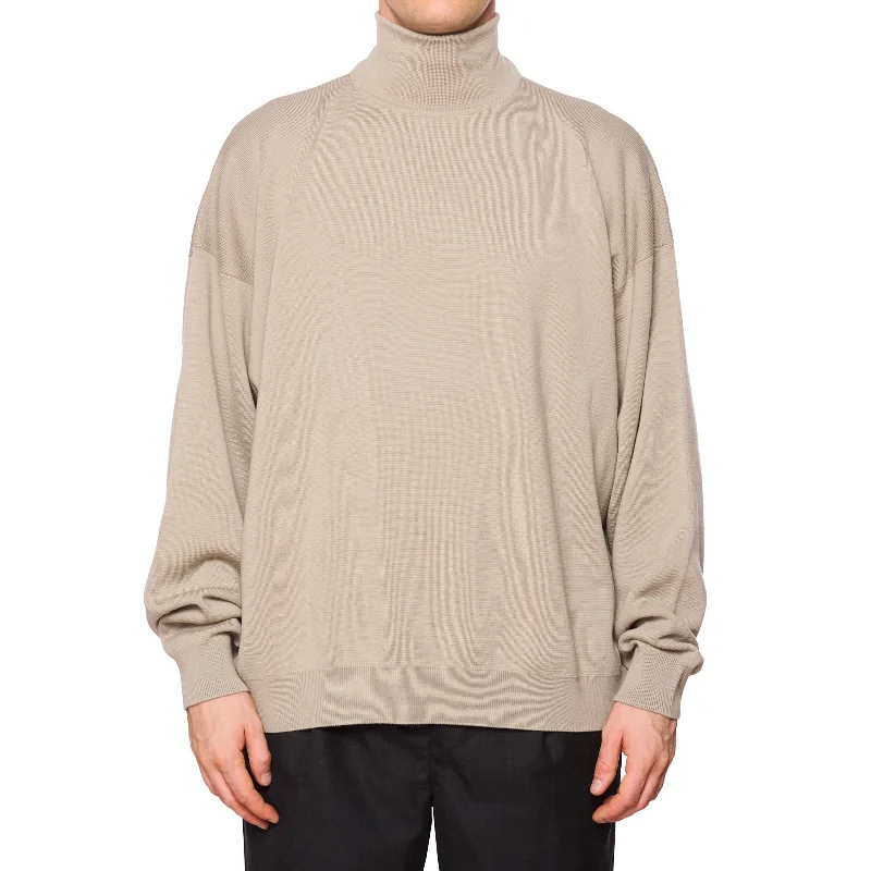 FEAR OF GOD Beige Light Weight Merino Wool Knit Turtleneck Sweater NEW Size L