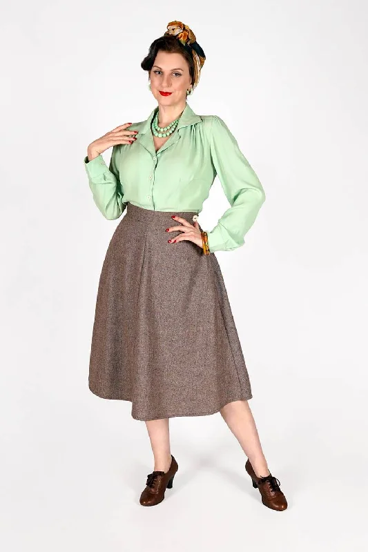 Classic 1940s Style A-Line Skirt in Brown Herringbone