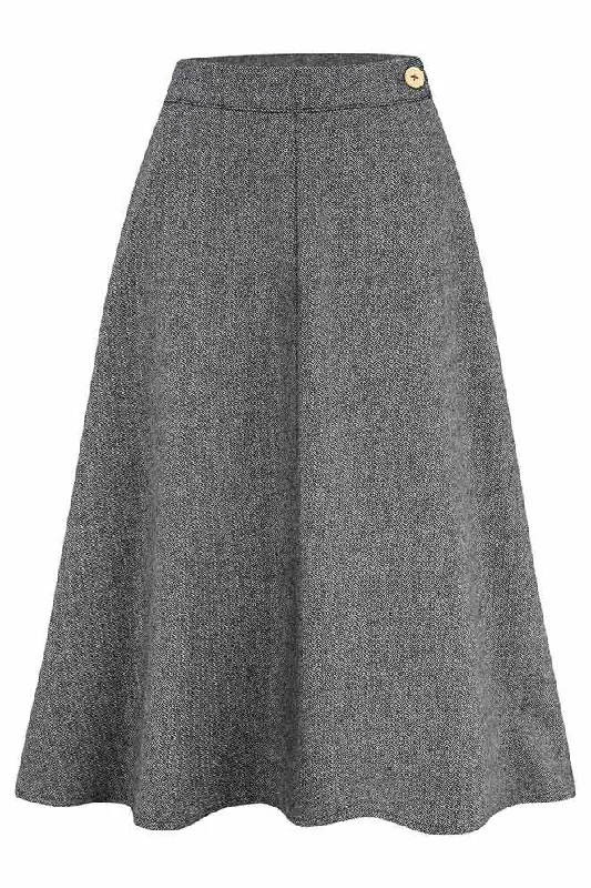 Classic 1940s Style A-Line Skirt in Grey Herringbone