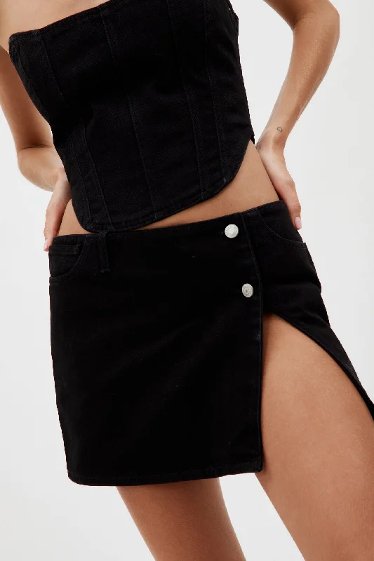 Denim Wrap Black Mini Skirt