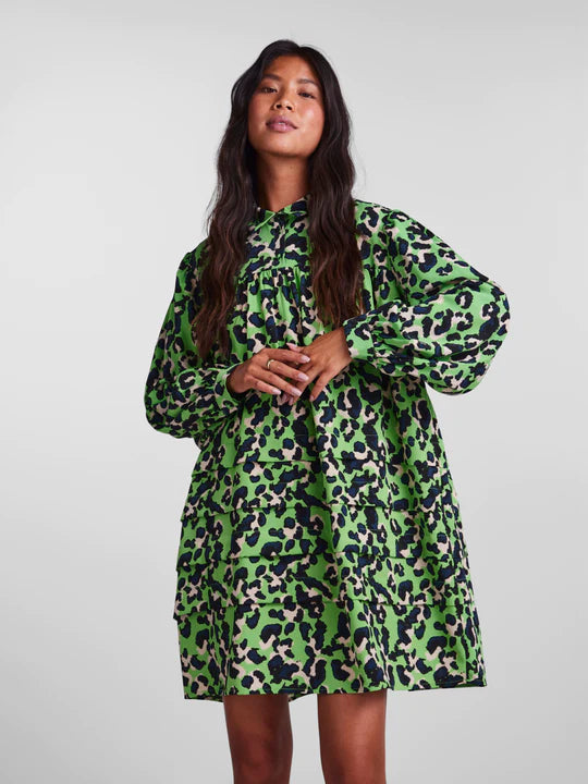 Meline Smock Dress (Grass Green/Leo)