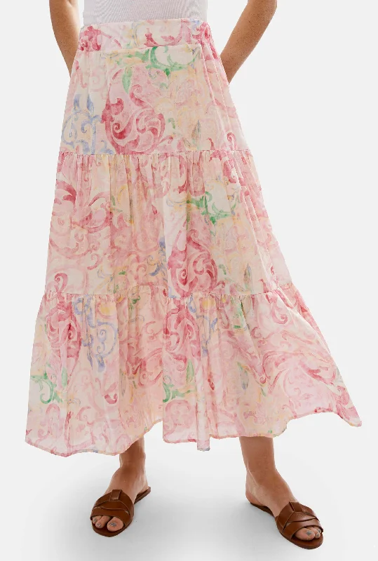 Printed Tiered Midi Skirt