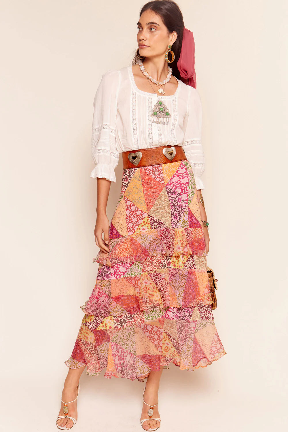 RIXO Preslee Skirt in Patchowork Blush