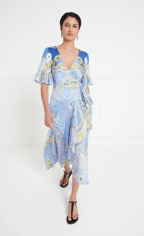 Carline Print Wrap Dress - Vista Blue