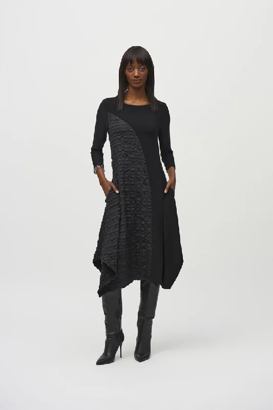 Joseph Ribkoff Black Silky Knit And Jacquard Handkerchief Dress