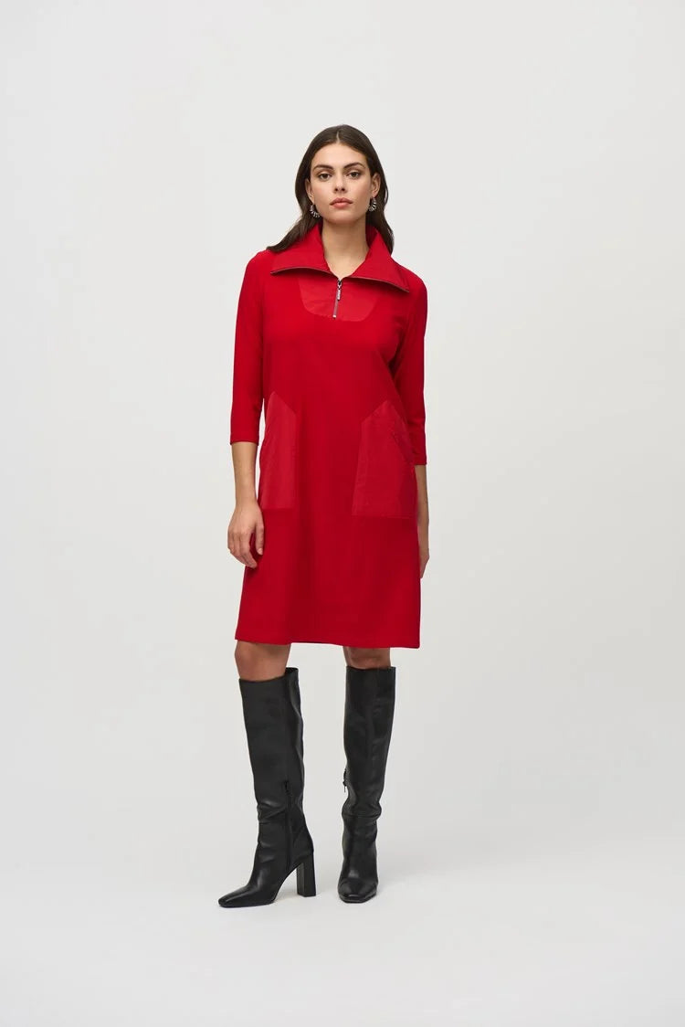 Joseph Ribkoff Lipstick Red SIlky Knit And Memory Straight Dress