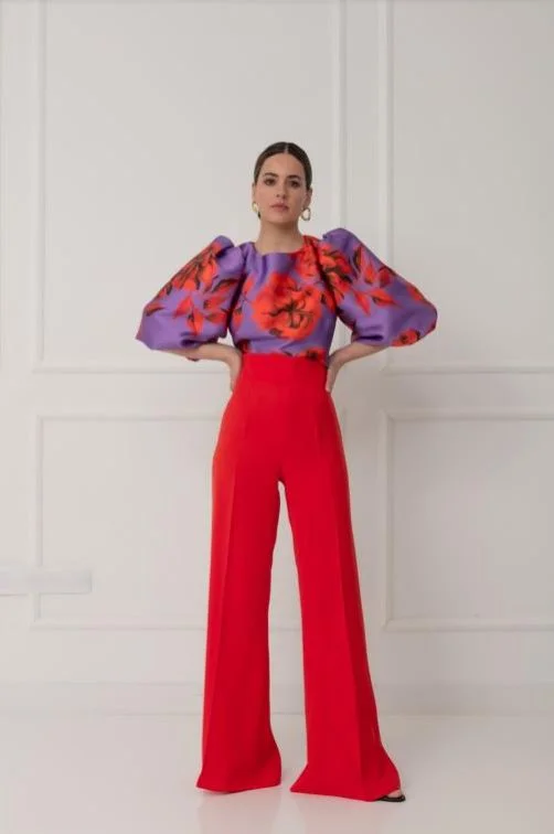 Matilde Cano Mikado Top And Coral Trouser