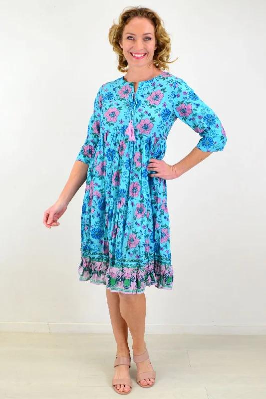 Meadow Flower Tie Neck Tunic Dress