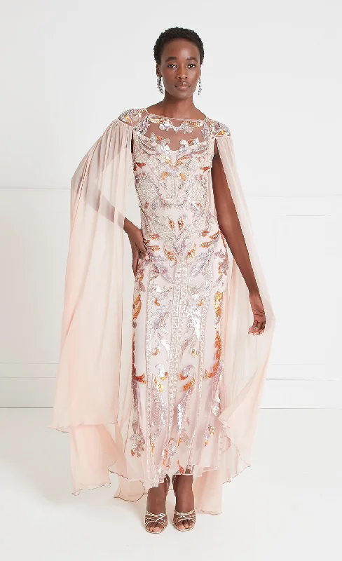 Novella Embellished Cape Gown - Rosewater