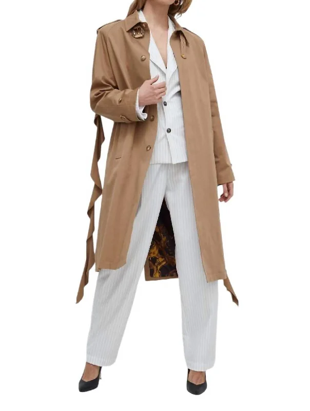 Baroque Buckle Ruffled Trench Coat In Acacia