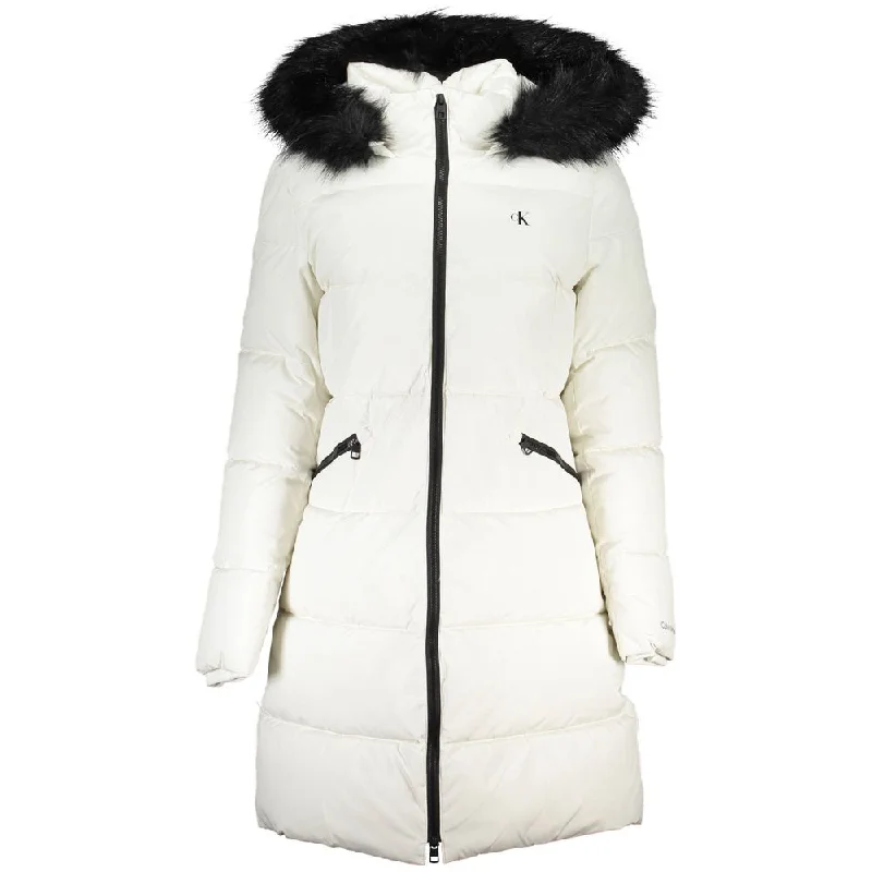 Calvin Klein Elegant Long Sleeve Jacket with Fur-Trimmed Women's Hood