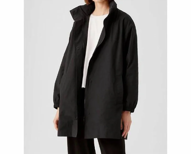 Stand Collar Long Coat In Black