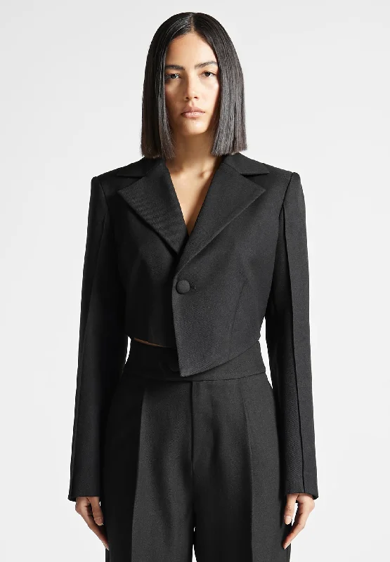 Asymmetric Tailored Cropped Blazer - Black