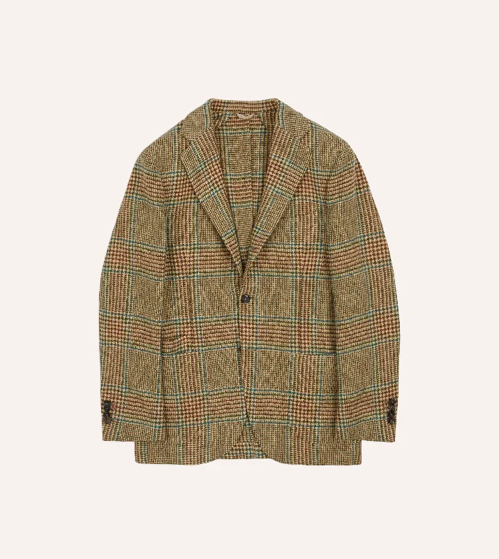 Brown, Green and Blue Houndstooth Check Tweed Blazer