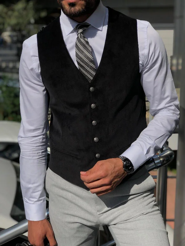 Slim-Fit Velvet Vest Black