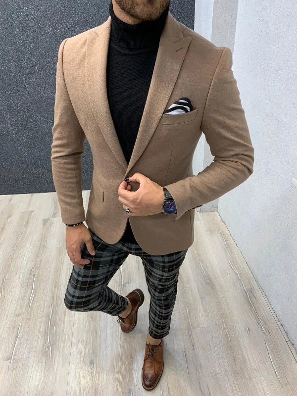 Joe Beige Slim Fit Blazer