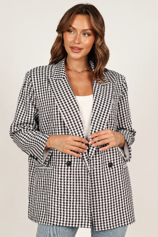 Magnolia Gingham Double Button Blazer - Black