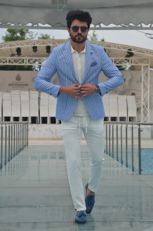 Oakland Blue Slim Fit Striped Blazer