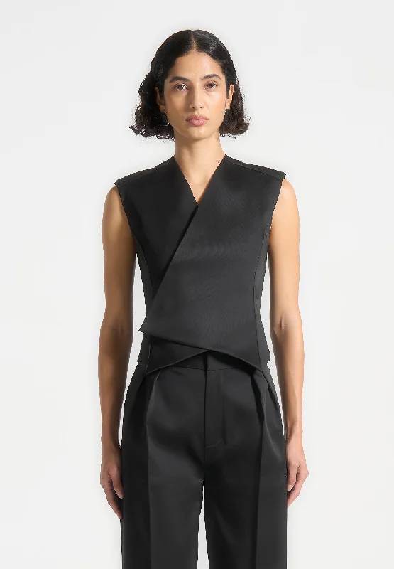 Sateen Wrap Waistcoat - Black